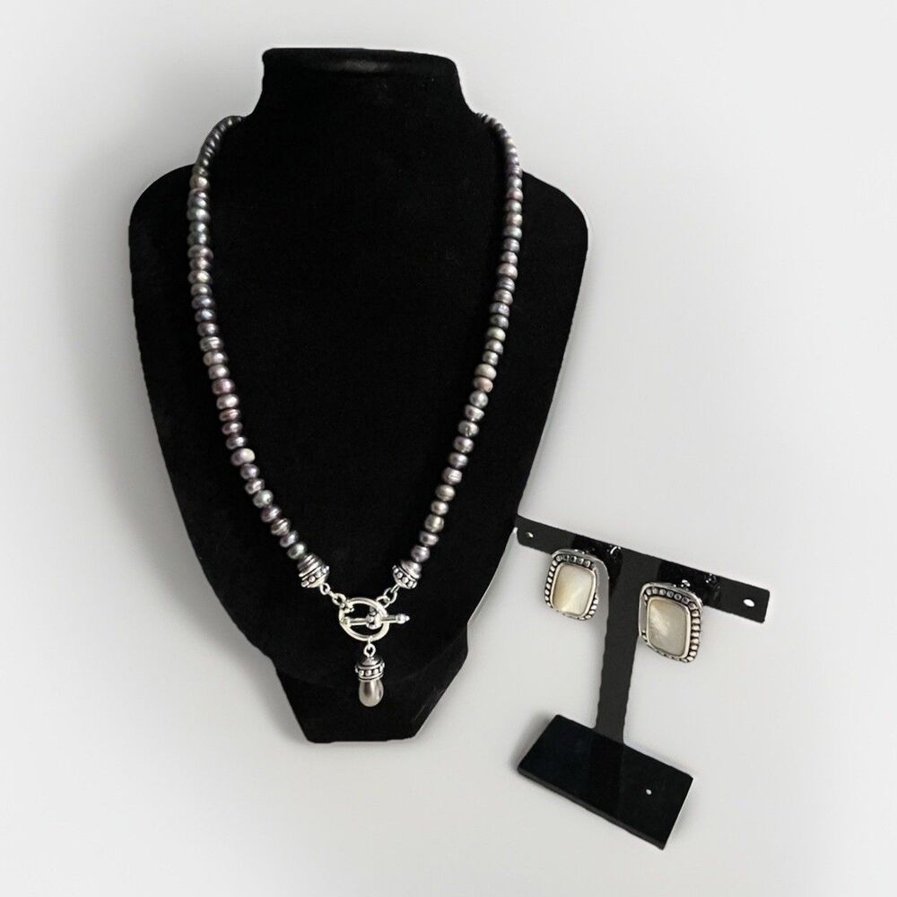 Freshwater Pearl Necklace Mother of Pearl Earrings Silver Plated Premier Designs